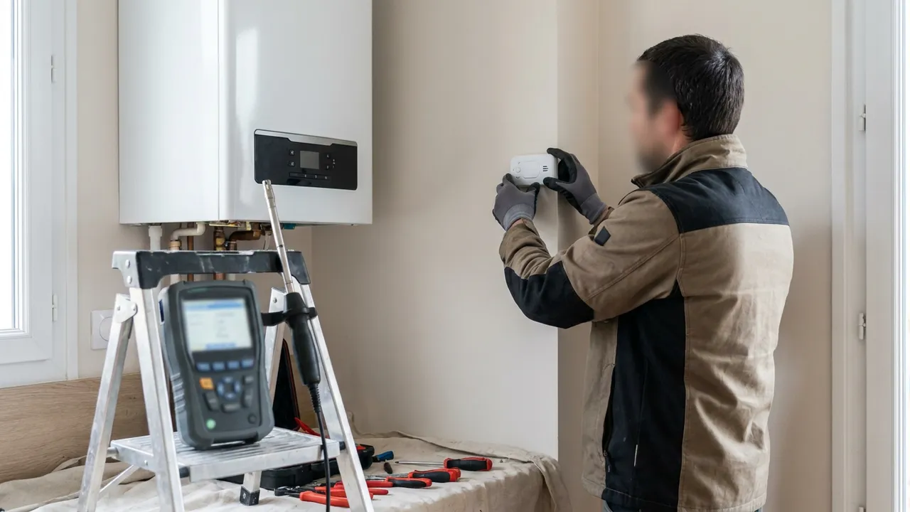 Détecteur de monoxyde de carbone installé près d'une chaudière gaz à Paris